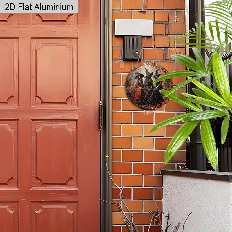 2D Flat Aluminium Halloween Sign with Witchs Pattern - Halloween Figurine Ornaments - Ideal for Front Door, Wall, Porch, Window Decor - Ideal