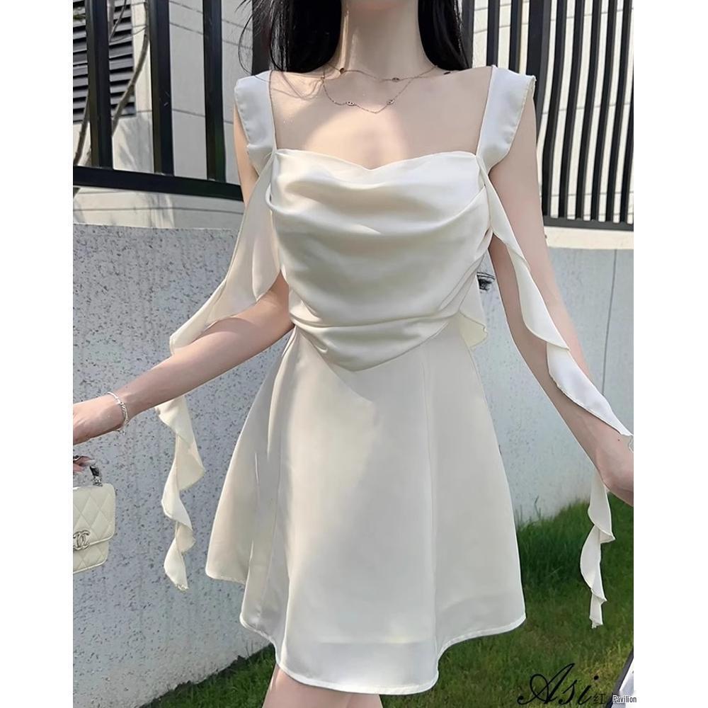 

Вдохновленное Чжао Лусы атласное платье А-силуэта с оборками на бретелях-спагетти для женщин - стройнящий летний стиль M (Recommended 90-100 jin) шампанского