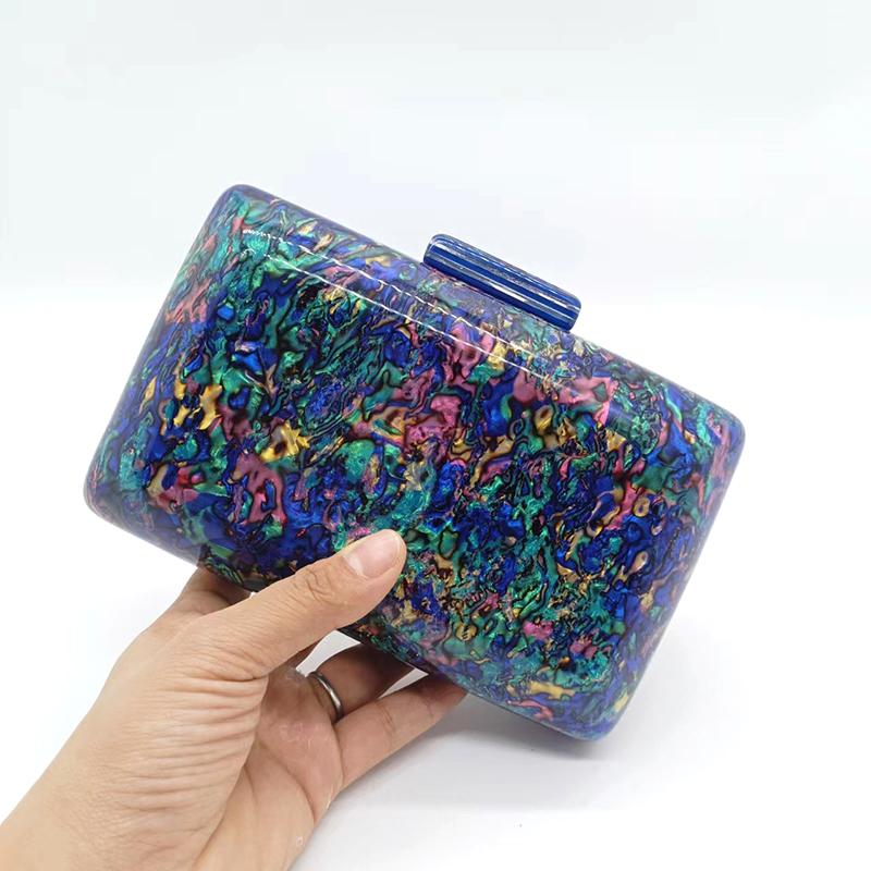 Women's Handbag Luxury Acrylic Evening Bags Navy Blue Vintage Colorful Sequins Clutch Purse Party Prom Casual Shoulder Crossbody