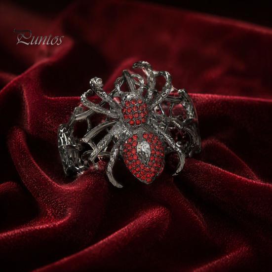 Dainty Alloy Wrist Decor Vintage Rhinestone Spider Bracelet, Gothic Punk Adjustable Stretch Bangle Style for Men Women, Mysterious Halloween