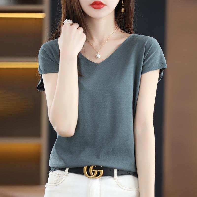 

2023 Women s Ice Silk V-neck Summer Top: Short Sleeve T-shirt & Sleeveless Knitted Vest L сірий колір/зелений