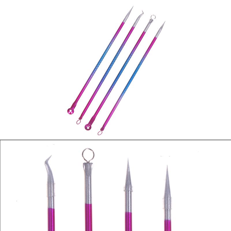 4Pcs Blackhead Facial Acne Pimple Pore Remover Tweezer Curve Extractor Set Kit