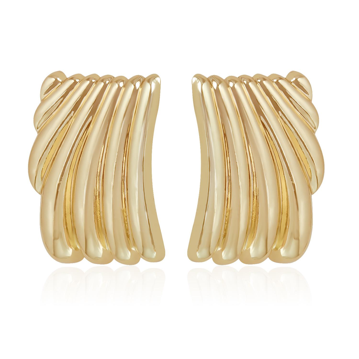 

INS personalized retro alloy earrings metal stripe brushed light luxury high-end stud earrings