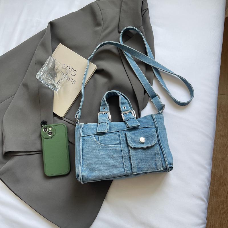 Bolso Cuadrado Pequeño de Mezclilla Bolso de Hombro Cruzado para Mujer