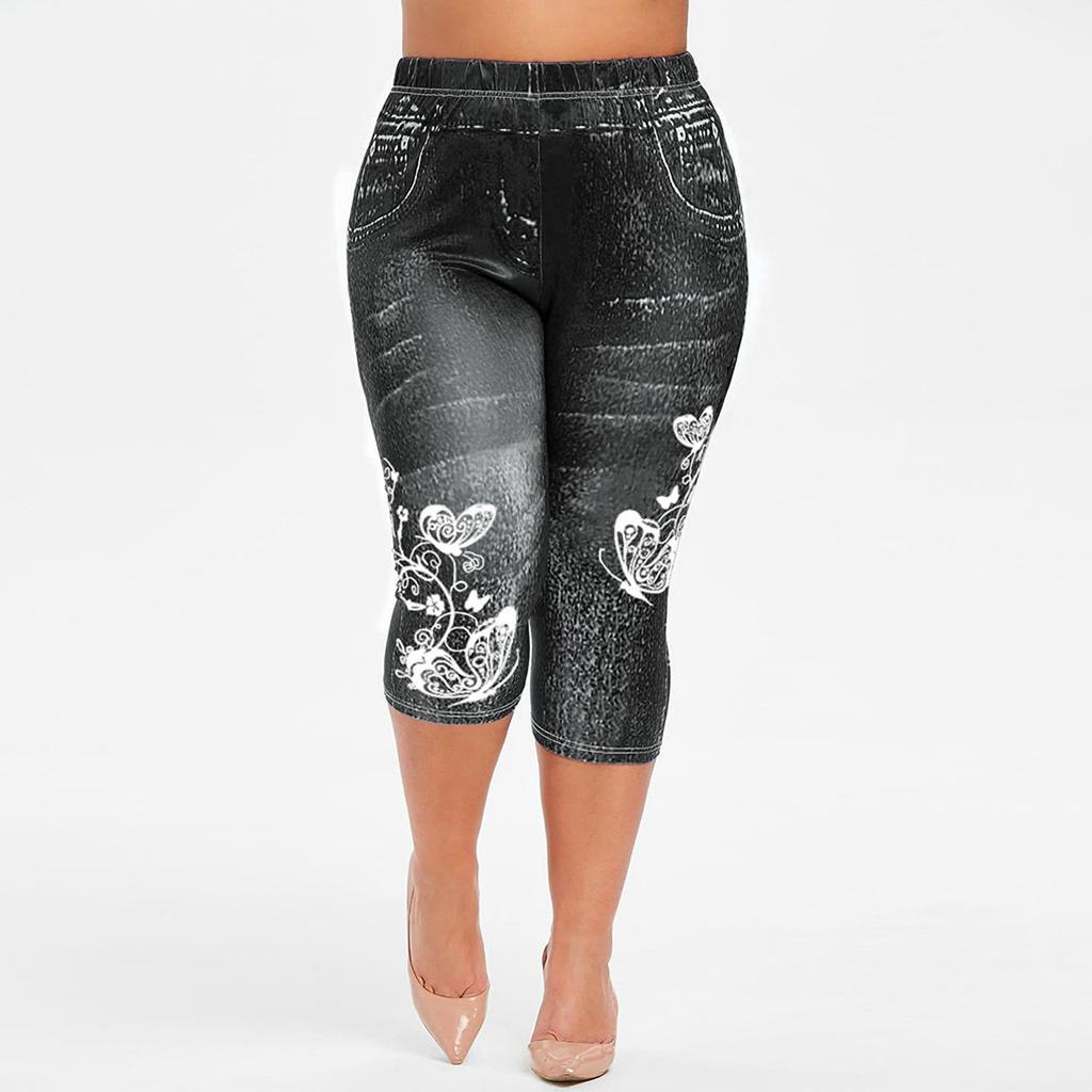 Fashion Women's Hip Lift High Waist Print Jeggings Casual Party Shorts Jeans