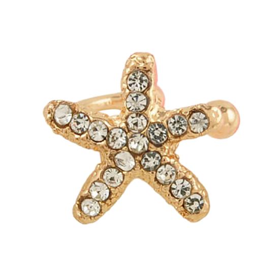 1Pc Earrings Rhinestone Inlaid Jewelry Gift Alloy Starfish Love Style Crystal Rhinestone Clip for Daily Life
