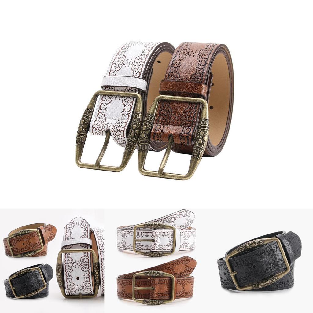 Cultural Embossed Pu Waist Belt For Women With Metal Buckle For Ethnic And Street Style