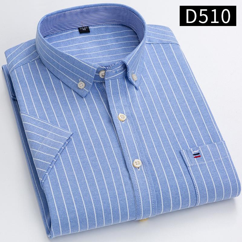 New Men's Social Shirt Short Sleeve 100% Pure Cotton Oxford Soft Buttoned Plaid Formal Male Clothes Pocket Social Shirt S-7XL