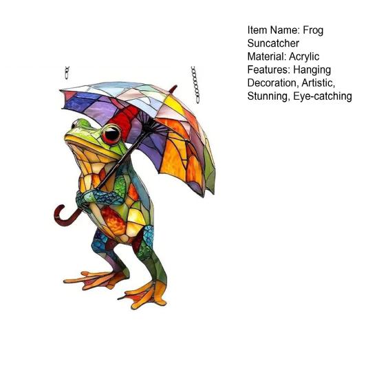 Colorful Frog Acrylic Suncatcher Umbrella Frog/Three Frogs On Branch Stained Glass Window Hanging Ornament for Indoor Outdoor Garden Housewarming