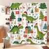 1pc Dinosaur Christmas Shower Curtain - Santa Hats, Gifts, Trees & Snowflakes, Green Dinosaurs, 70.8x70.8",  Washable Polyester