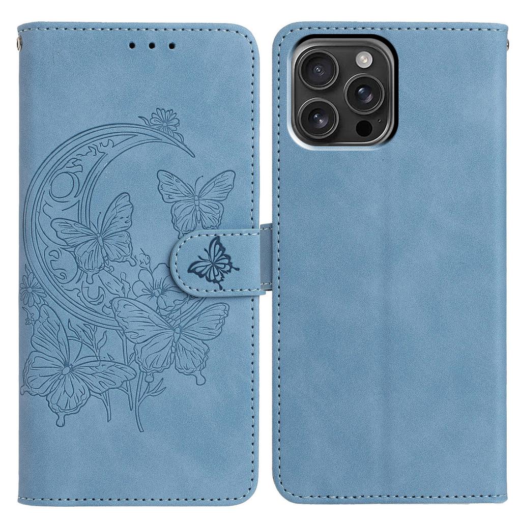 For iPhone 16 Pro Max Case Butterfly Flower Imprinted PU Leather Wallet Stand Phone Cover