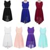 Kids Girls Sequins Chiffon High-low Pageant Wedding Bridesmaid Summer Party Flower Girl Knee Length Dress