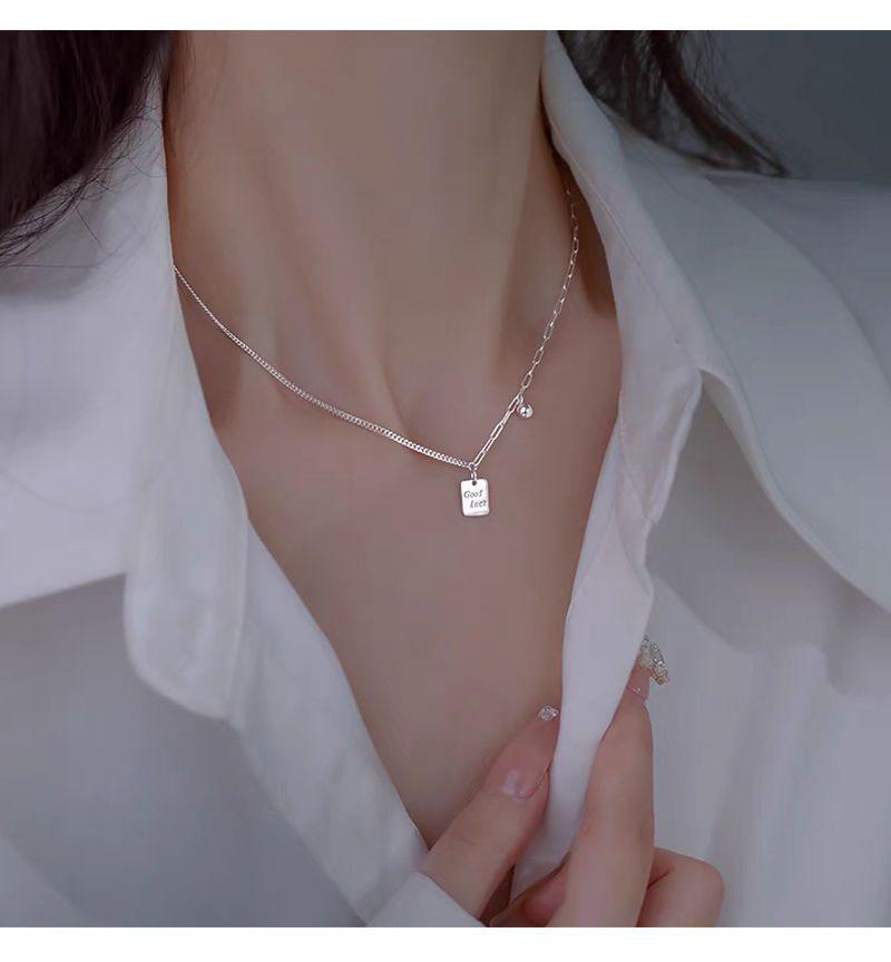 925 Sterling Silver Lucky Square Necklace - Trendy High-End Clavicle Chain Pendant for Women