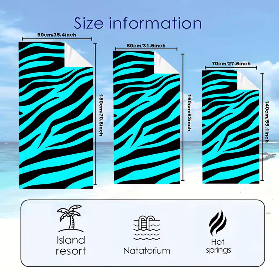 Cyan Black Zebra Print Quick Drying Microfiber Beach Towel Lightweight for Swimming Camping Yoga - Bath Towel