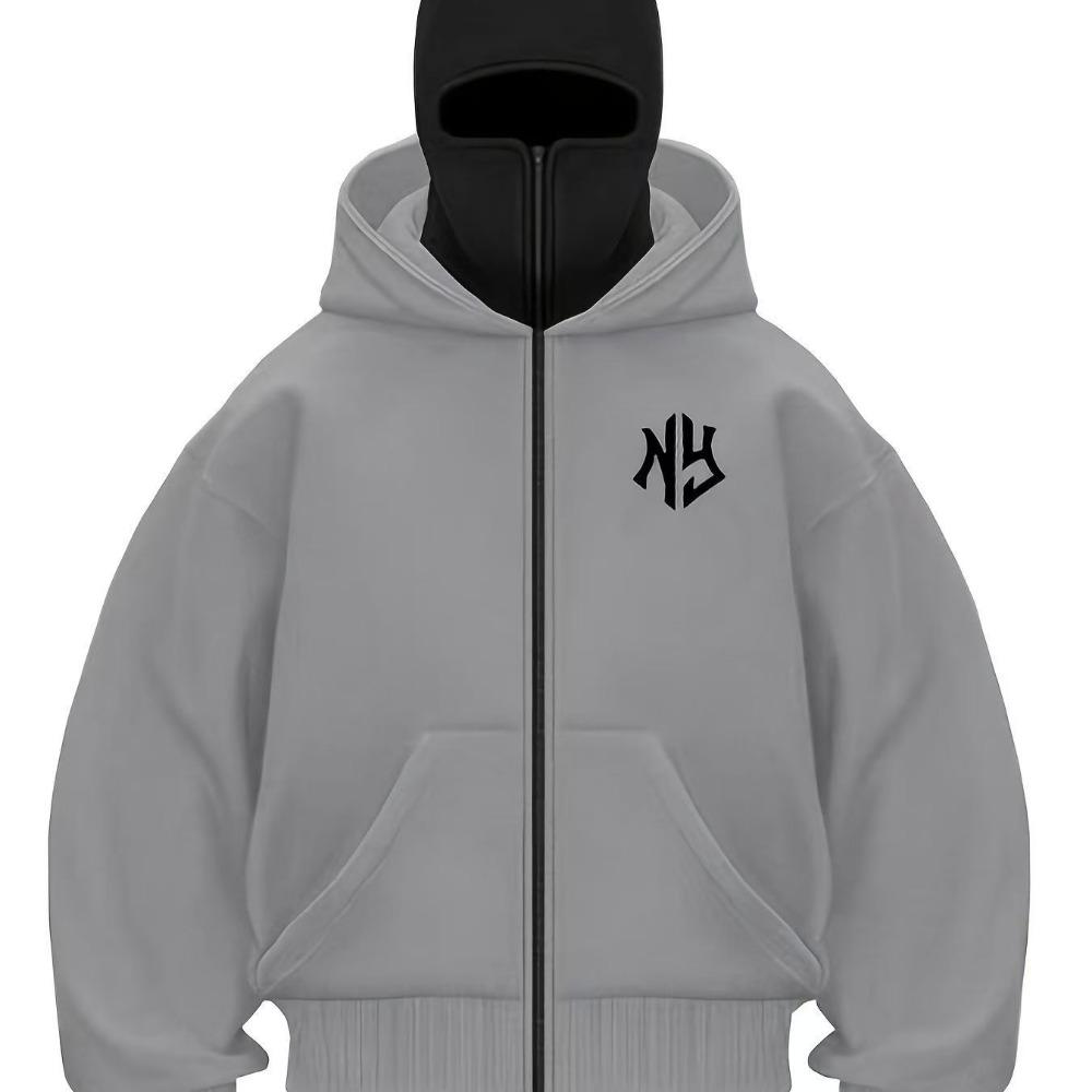 

New Y2K Harajuku Letter Pattern Printed Double Hat Design Sports Comfort Daily Casual Fashion Zipper Sweatshirt for Men XXXL срібний