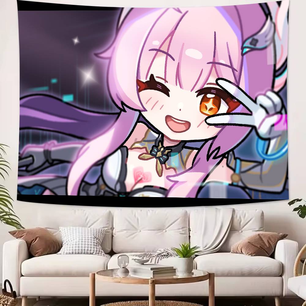 Cute Kawaii Girl Aemeath WUWA Tapestry Decoration Bedroom Dormitory Background Cloth Holiday Home Living Room Club Tapestry