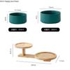 Ceramic Fruit Plate Solid Color Fruit Salad Bowl Two-piece Wooden Base Dessert Snack Tray Dishes Decorative Bowl Plate Tableware