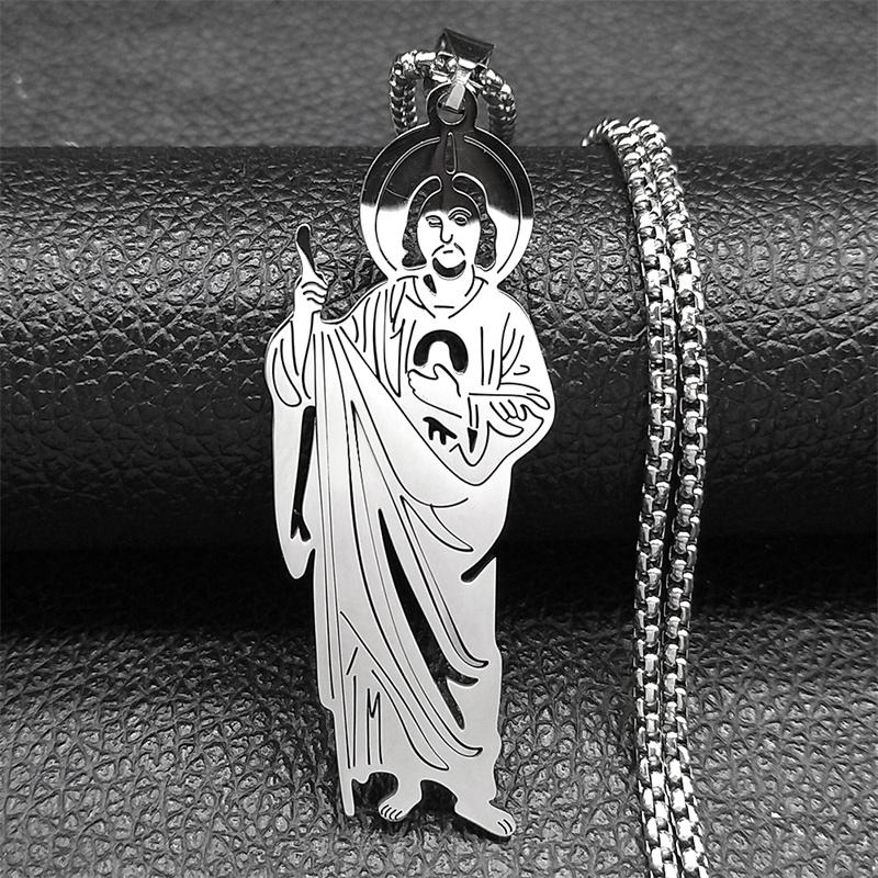 San Judas Tadeo Pendant Necklace for Men Women Stainless Steel Silver Color Saints Apostle of Jesus Chain Jewelry