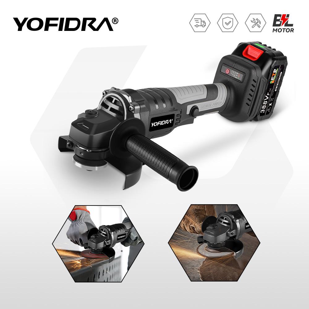 Yofidra 125mm Brushless Angle Grinder 3 Gears Cordless Efficient Wood Cutting Polishing Power Tool For Makita 18V Battery