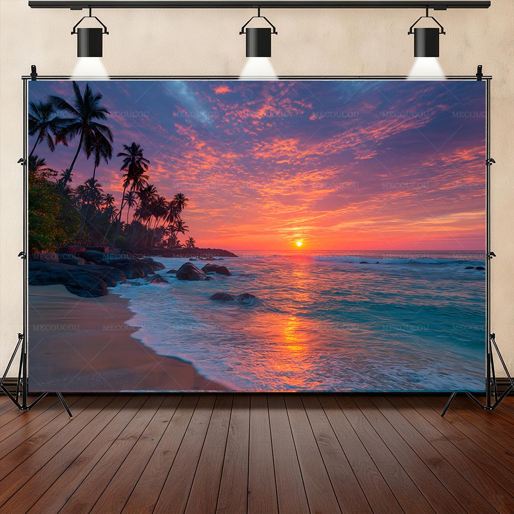 

BEPAN Summer sunset Ferris wheel seaside scenery theme banner background customizable room poster birthday party decoration background Vinyl--W120xH80cm