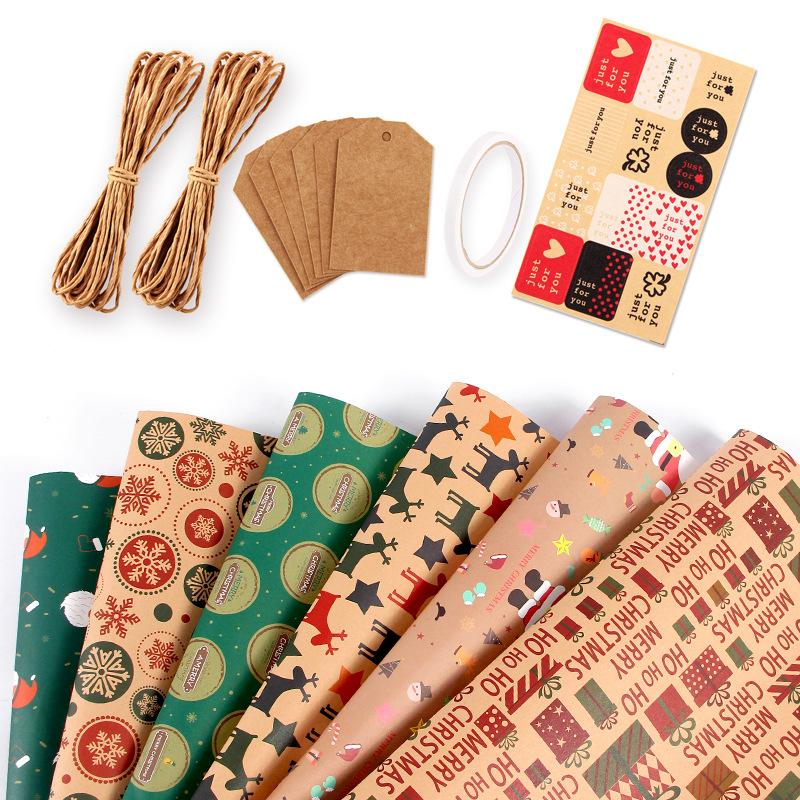 Gift wrapping paper Vintage yellow kraft paper wrapping paper Christmas gift box DIY wrapping paper-6pcs 50*70CM