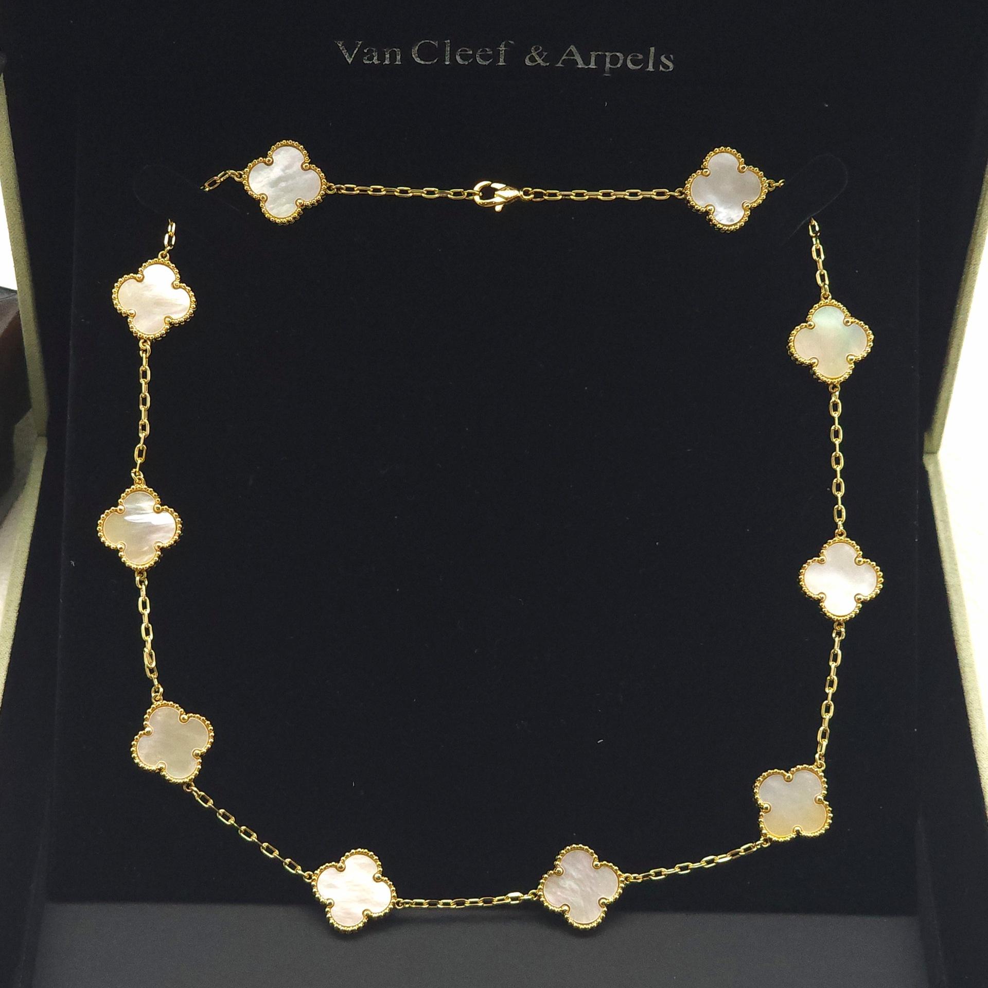 

Титановая сталь не теряет цвет Натуральная ракушка Четырехлистный клевер Цепочка с десятью цветками Двусторонняя цепочка на ключицу с четырехлистным клевером quality goods