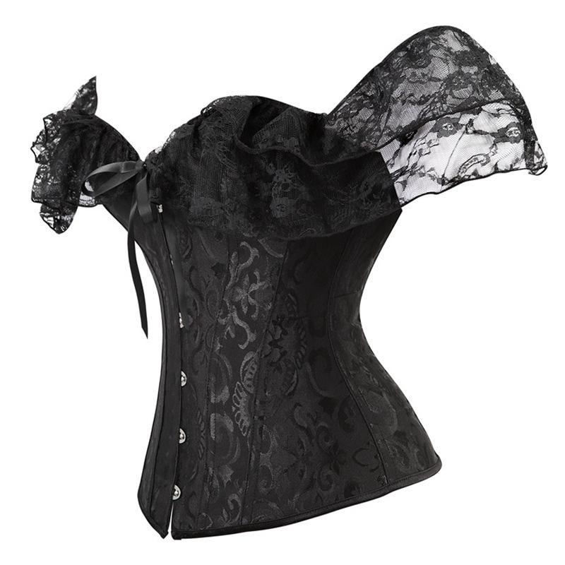 Top Corsetto in Pizzo Bardot Donna Modellante Vita Steccato Bustier Vintage Overbust Costume da Festa Shapewear