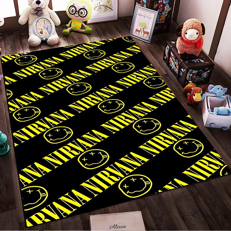 Nirvana Logo with Smiley Face Rug Non-slip rug suitable for living room and bedroom sofas