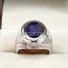 Erkekler İçin 925 Ayar Gümüş Yüzük Üzerinde Mavi Safir Oval Kesim Değerli Taş #B614 JL375686507949