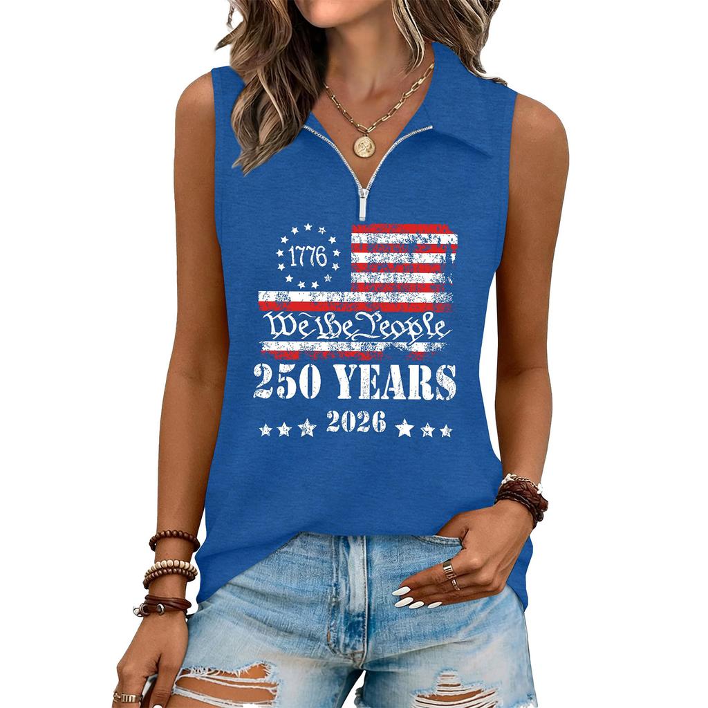 Women's Fashion Letter Print Zip-Up Sleeveless Tank Top
