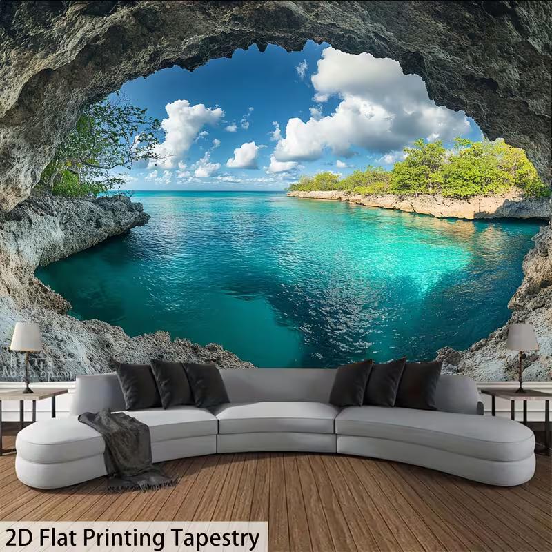 2D Ocean Cave View Backdrop Blue Sky Beach Party Photoshoot Studio Banner