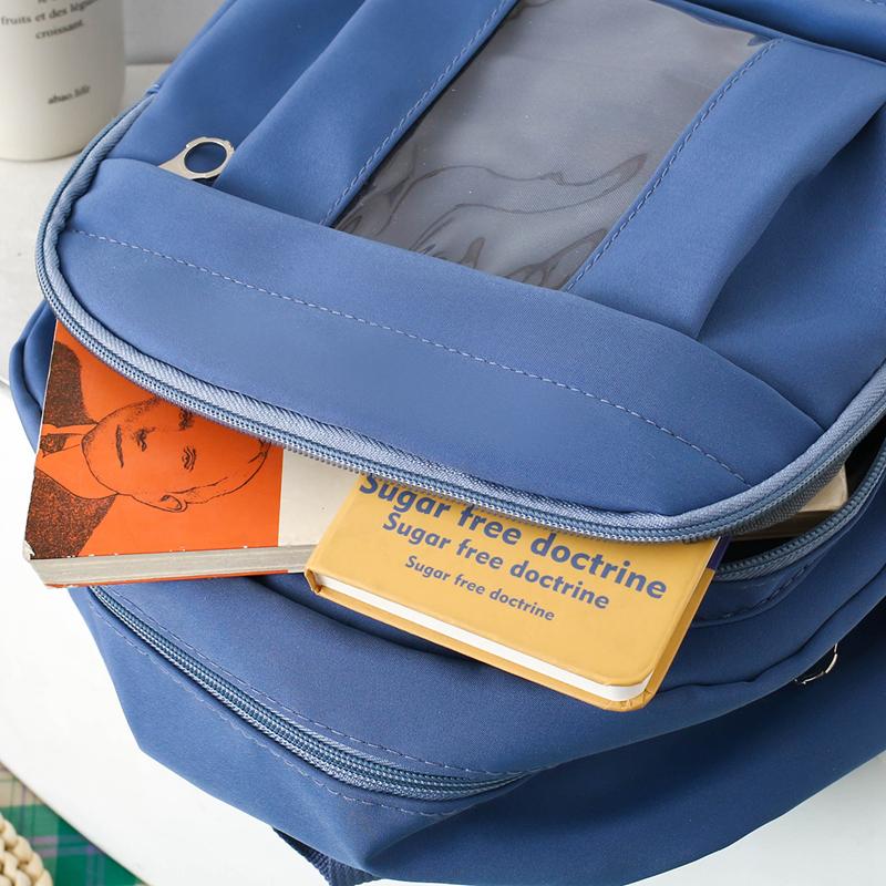 Four-Piece Backpack Set Girls Large Capacity Backpack Solid Color Junior High School Student School Bag