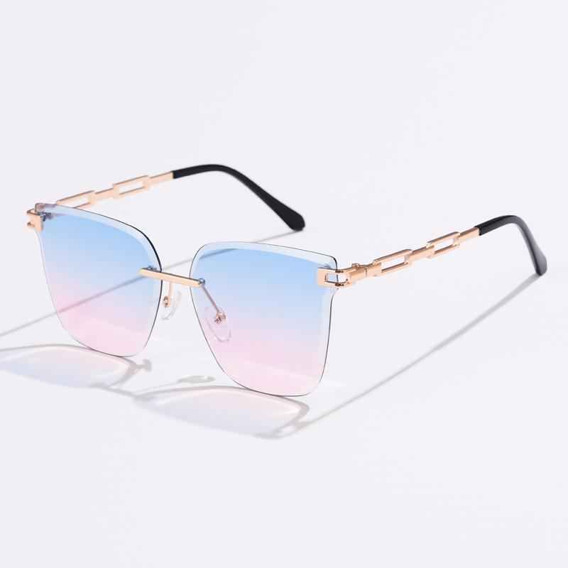 Najnowsze Damskie Okulary Przeciwsłoneczne Bez Oprawek Kocie Oko Soczewki Gradientowe Brązowe Cięte Okulary Słoneczne Dla Kobiet Metalowe Okulary Markowy Styl Projektant