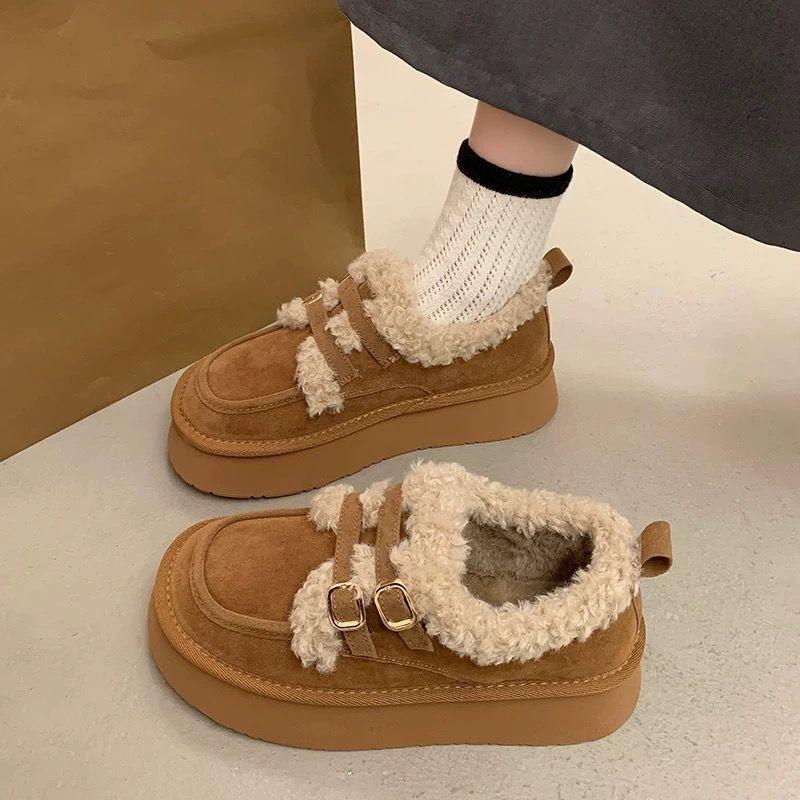 

Зимние Новые Хлопковые Ботинки на Толстой Подошве, Модные Тапочки для Зимней Верхней Одежды, Ретро Плюшевые Ленивые Снежные Хлопковые Ботинки 40 малиновый