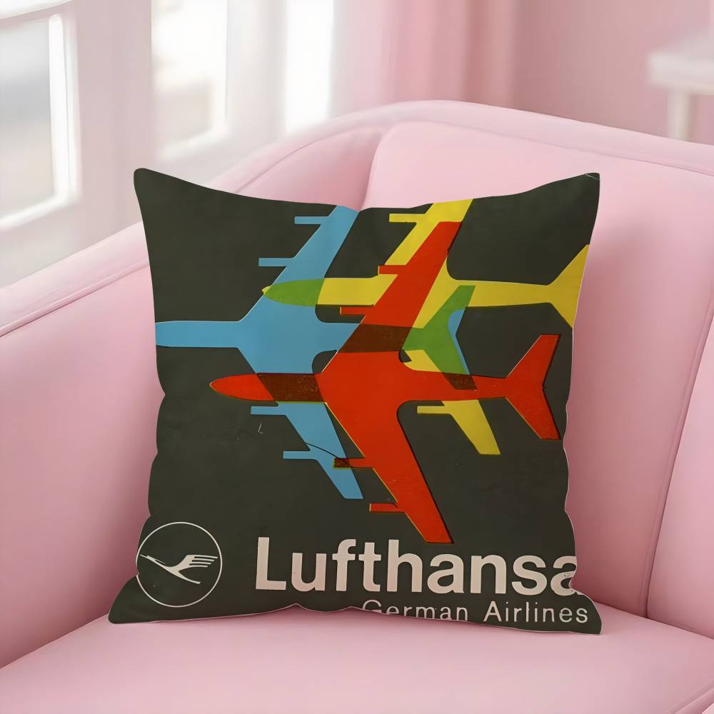 L-Lufthansa German Airlines Pillow Case Plush Fabric Soft Double-Sided Printed Sofa Warm Winter Home Gift Cushion Cover