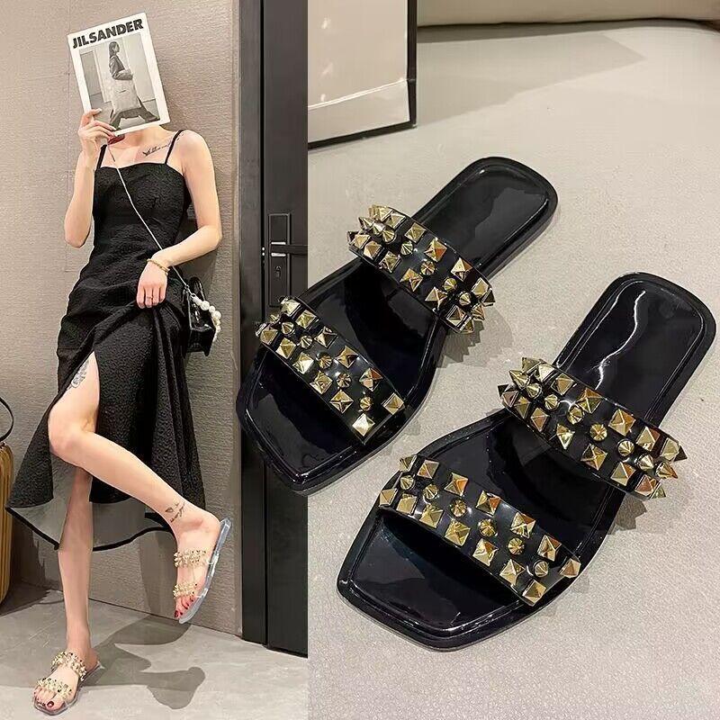 French temperament willow nails high sense women's cool slippers 2025 summer new wear versatile word with sandals women