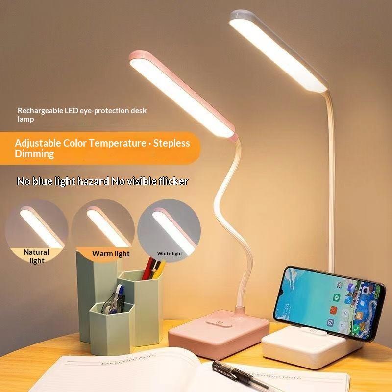Rechargeable Led Eye Care Desk Lamp With 3 Color Modes Dimmable Phone Stand For Home Office Reading Working