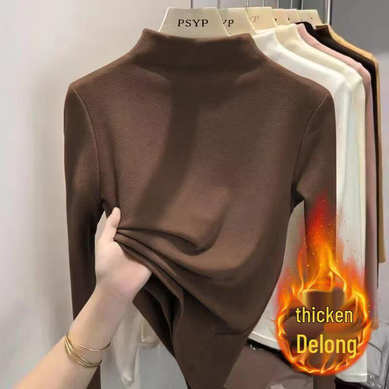 2024 Autumn/Winter White Cashmere Half-High Neck Long Sleeve Pullover Luxurious Base Layer T-Shirt
