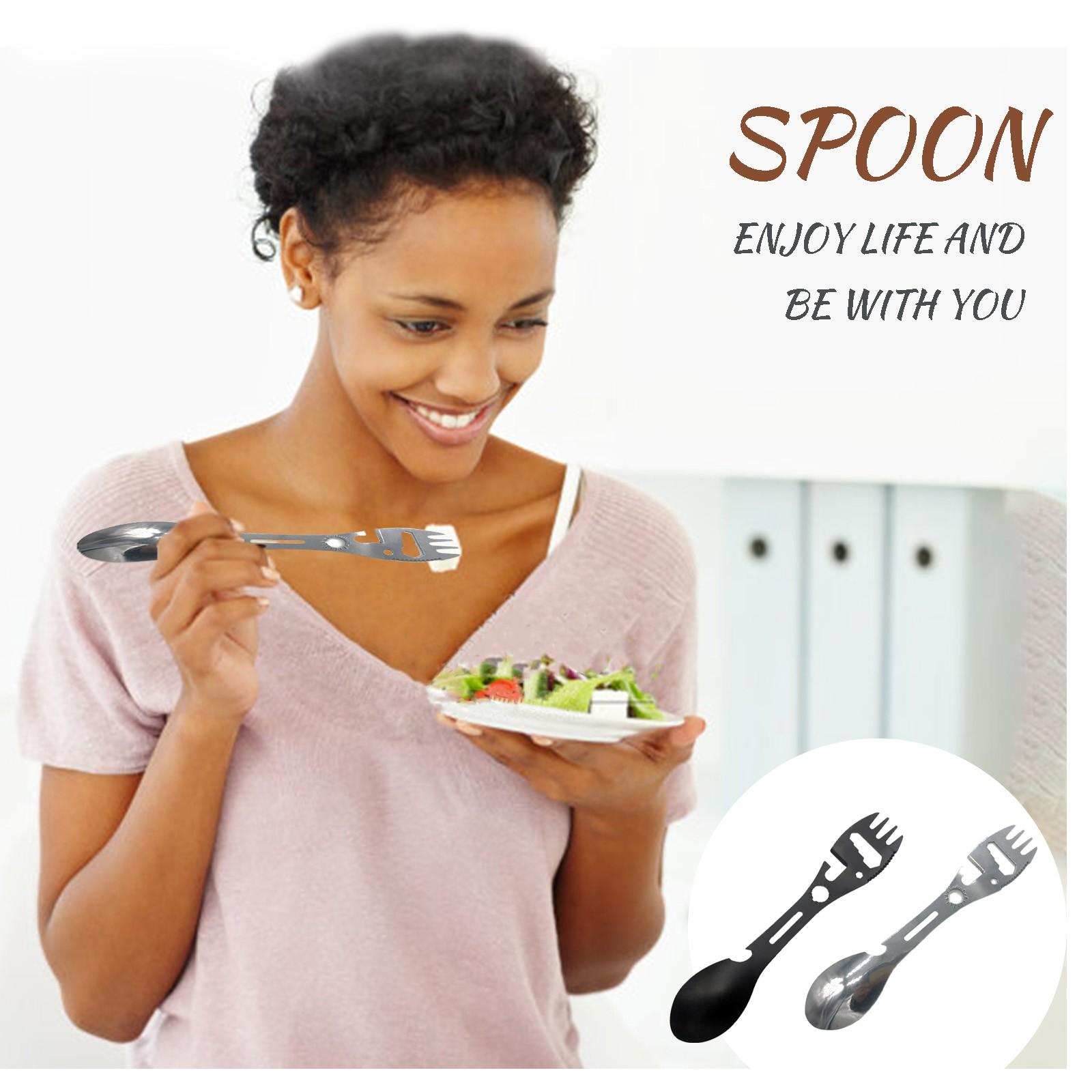 

Vintage Compact Camping Tools Spoon Fork Knife Bottle Opener Stainless