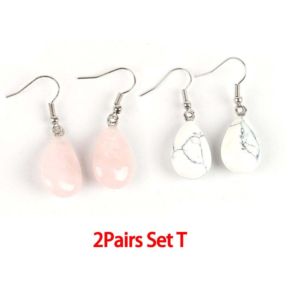 

Ювелирные изделия из полированного натурального кристалла, простые плоские серьги в виде капель воды, женские европейские и американские украшения ручной работы Rosequartz+WhiteTurqoise