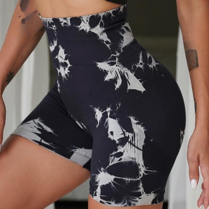 Sportovní šortky Seamless Tie Dye pro ženy Summer Elastic Scrunch Vysoký pas Push Up Tummy Control Gym Fitness Workout Jóga šortky