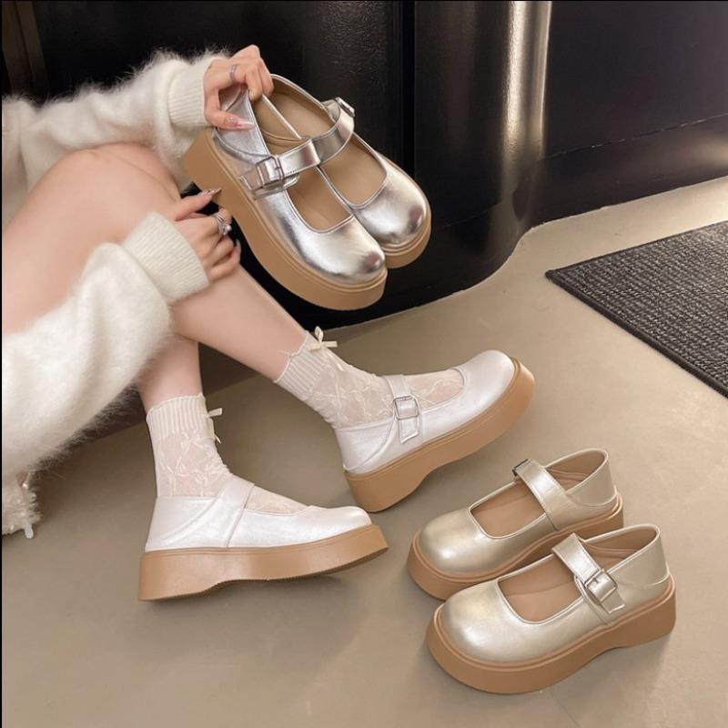 Fashion 2025Spring Fashion Wedge Round Toe Soft Bottom Lolita Shoes Women Cute Vintage  Jane Shoes Chunky College Student Shoes