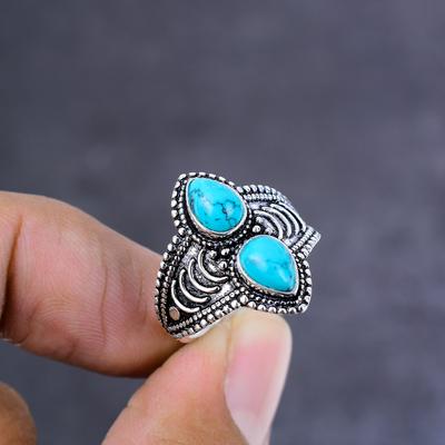 Naturalny Turkus Kamień Szlachetny Ręcznie Robiona Biżuteria Srebro Próby 925 Pierścionek Rozmiar 7 n8k44
