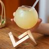 Bicchiere Tazza da Bere con Supporto in Legno Forma Lunare Rotonda Creativa Tazza da Bere Tazza da Cocktail Tazza per Smoothie Frutta Luna Succo Bicchiere Trasparente