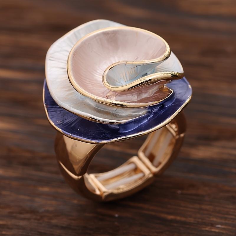 An Elegant and Sweet Enamel Rose Flower Stretch Ring for Women, a Holiday, Birthday, Date, Prom, Banquet, Party, Vacation, Shopping