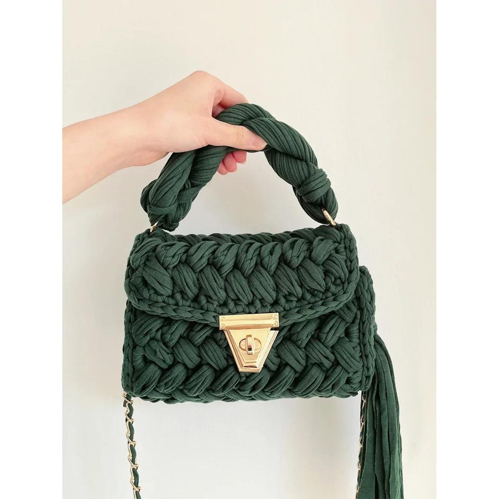 Fashion Wool Knitting Handmade Crochet Shoulder Bag Tassel Fabric Bags for Women Designer Thread Crossbody Fin Bag
