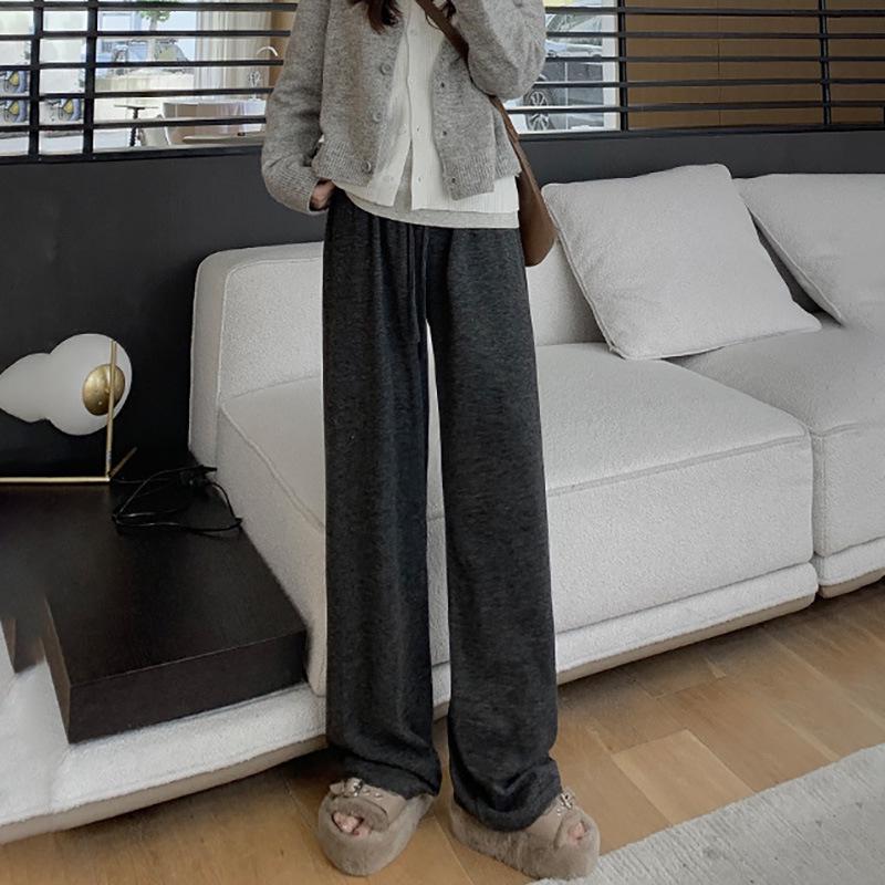 Nové podzimní a zimní pletené oblačné kalhoty s vysokým pasem: Volné, ležérní kalhoty se širokými nohavicemi
