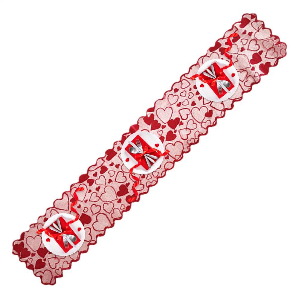 Valentines Day Table Runner Red Lace Love Heart Valentine Dining Room Decor Romantic Dining Table Runner for Holiday Parties