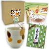 HATAYA Cat Mino Ware Tea Genmaicha with Matcha Tea Ariga Bean Milk Tea Gift Small Gift Goods, Cup, (5 Bags), (Matcha Beans) Set, Cup, Mitarashi-chan