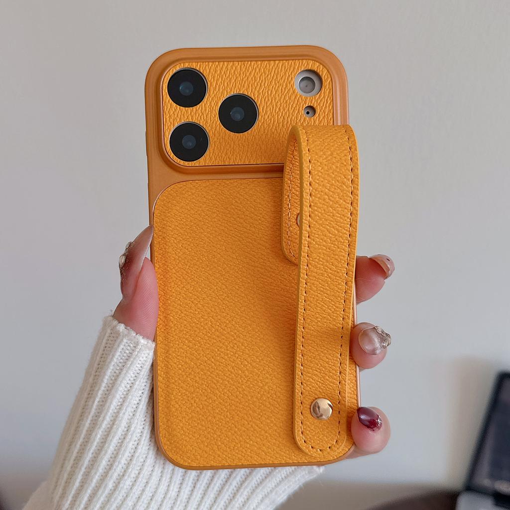 Wristband Leather Skin Hybrid Phone Case For iPhone 17 Pro Max iPhone 16 15 14 13 Pro Max with Hand Strap PC+PU Matte Anti-skid Hard Cover